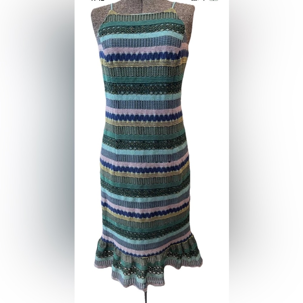 Sharon Young vintage multi color crocheted overlay dress size 2 zip up USA‎ made